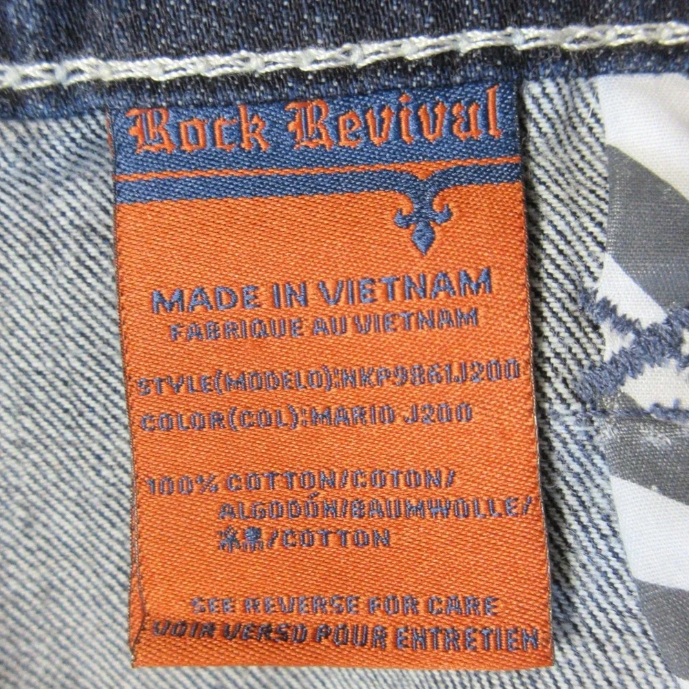ROCK REVIVAL Mario Straight Leg Jeans 40 (42) X 33 Dark‎ Wash Denim Fleur-de-lis
